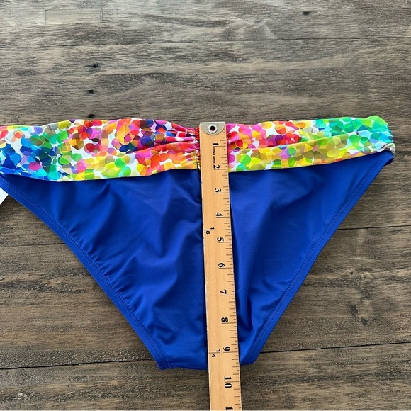 NWT LaBlanca size 10 Blue Bikini Bottoms Shirred waist Dot Calm Swimsuit New - Picture 3 of 4